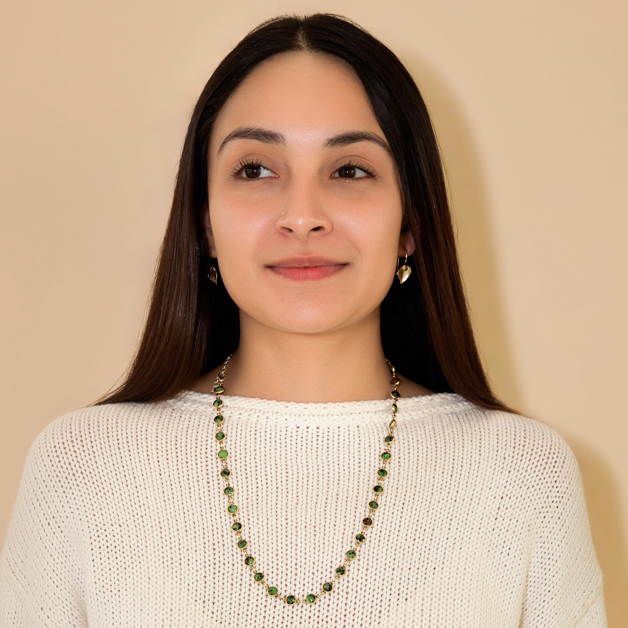 Linked Many Moons Necklace in Ruby Zoisite & Bronze | Available to Ship April 22, 2026