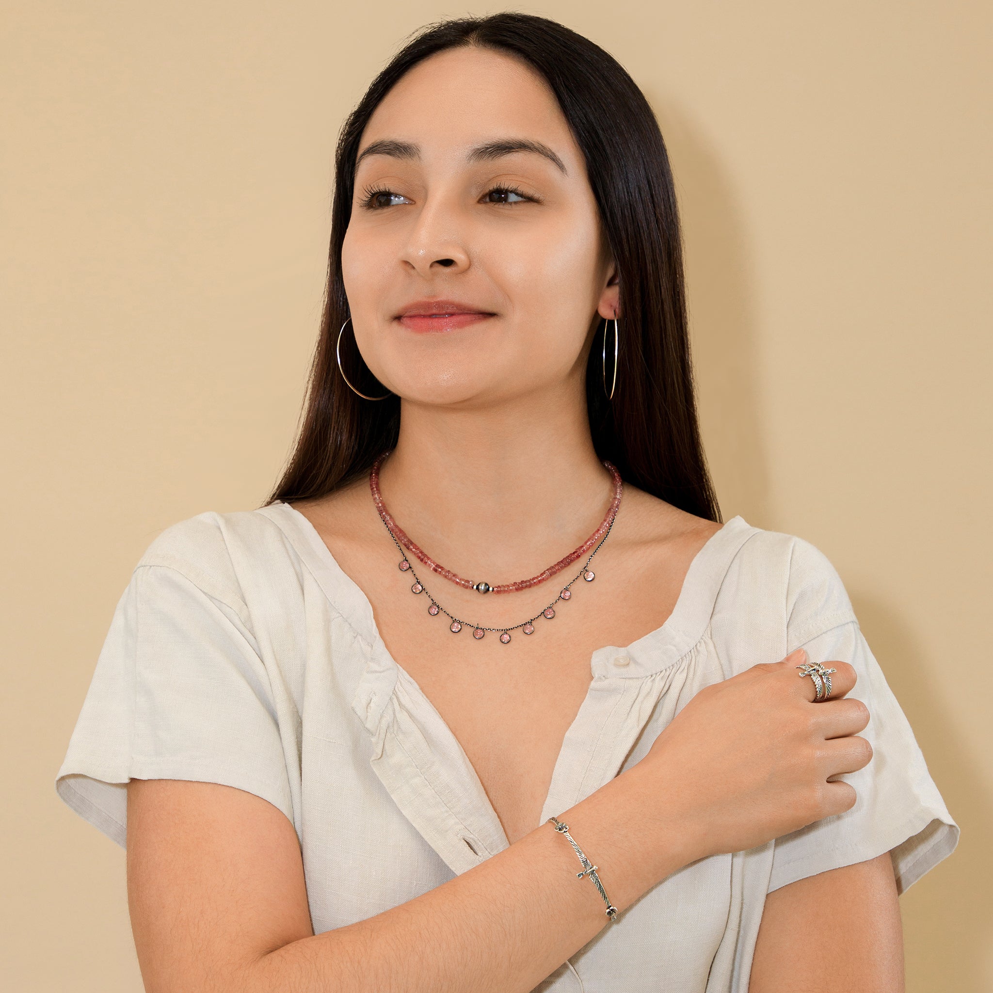 Hummingbird & Pansy Cuff in Silver