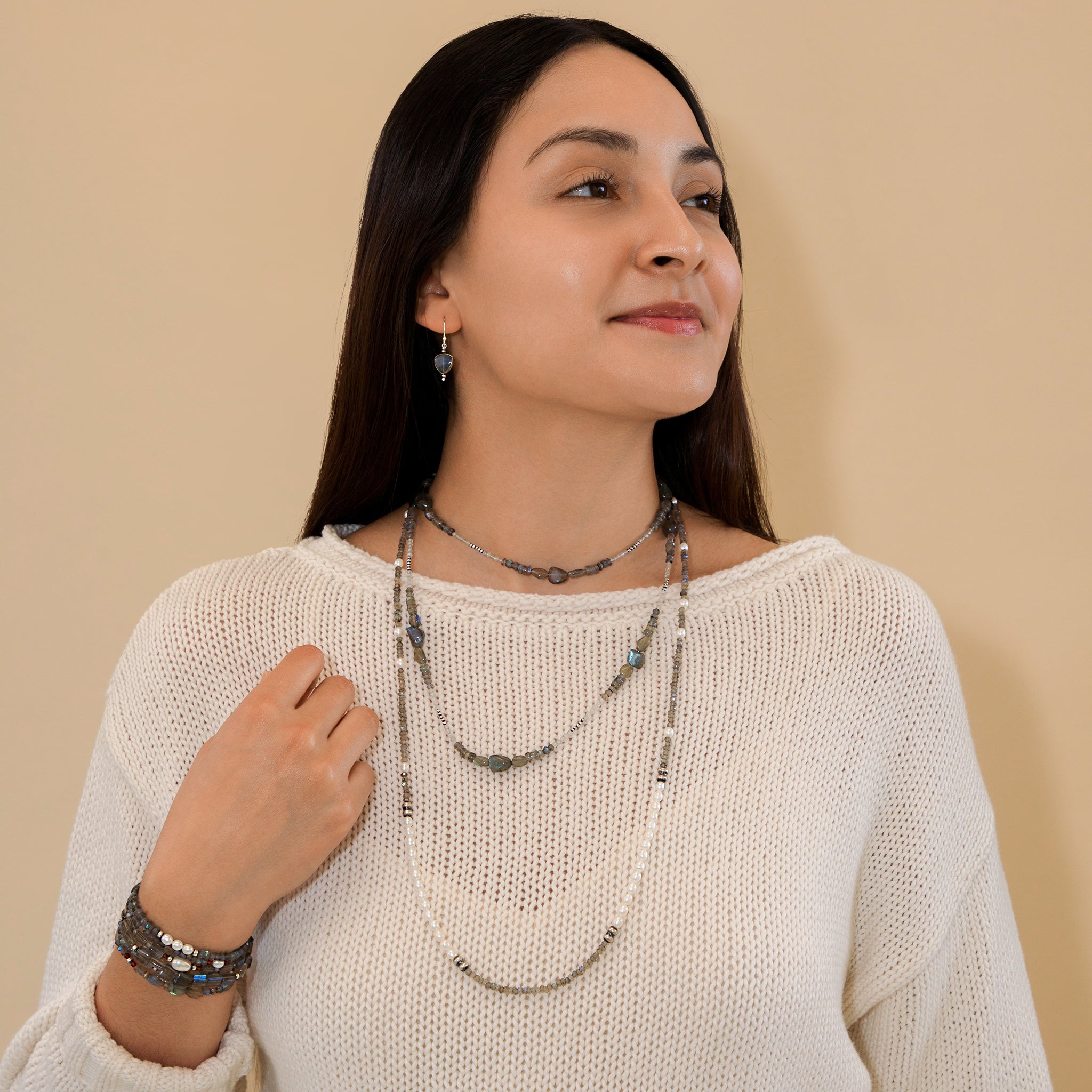 Labradorite & Pearl Strand Necklace