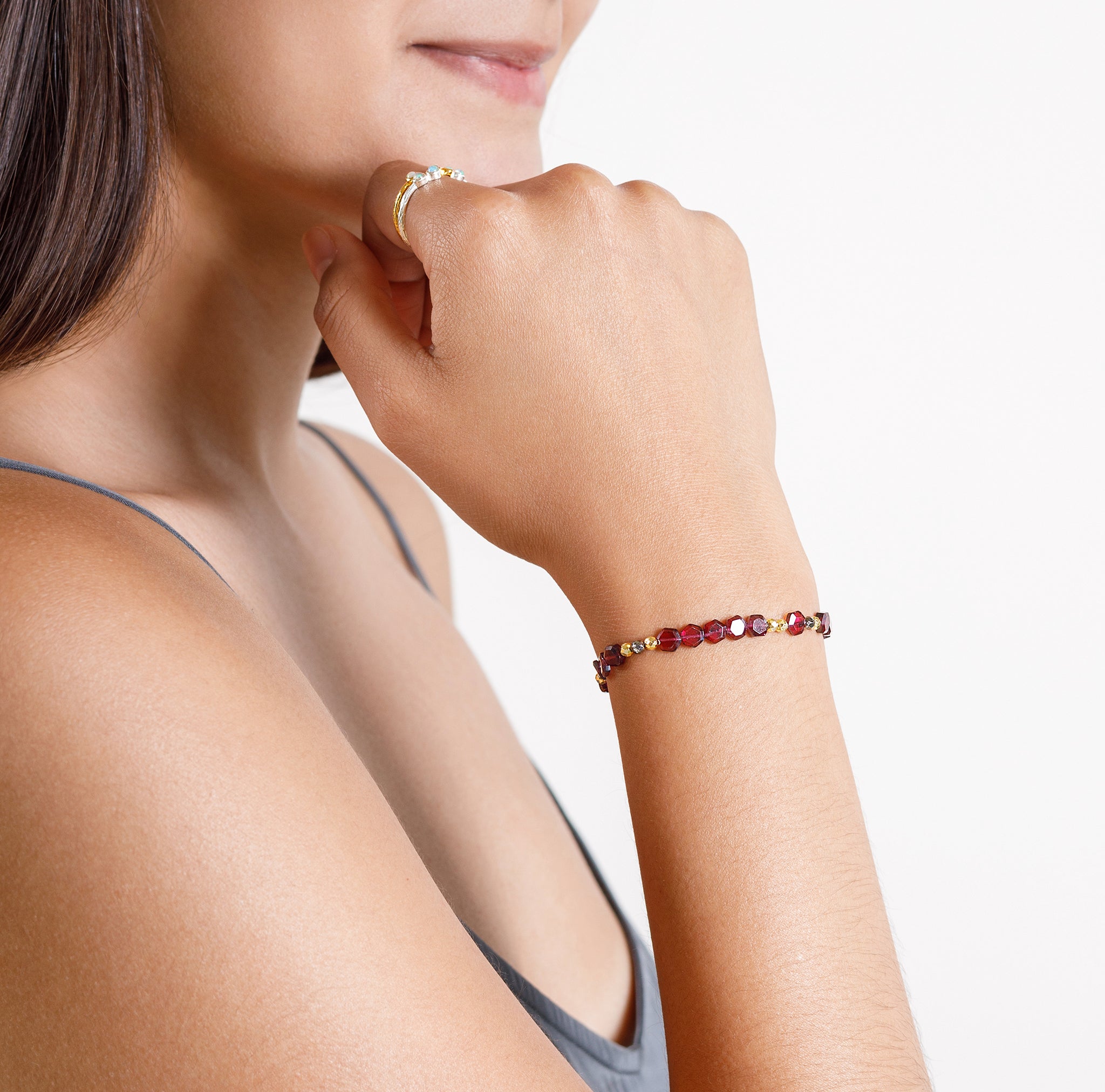 Pyrite's Booty Bracelet in Garnet Hexagon & Pyrite