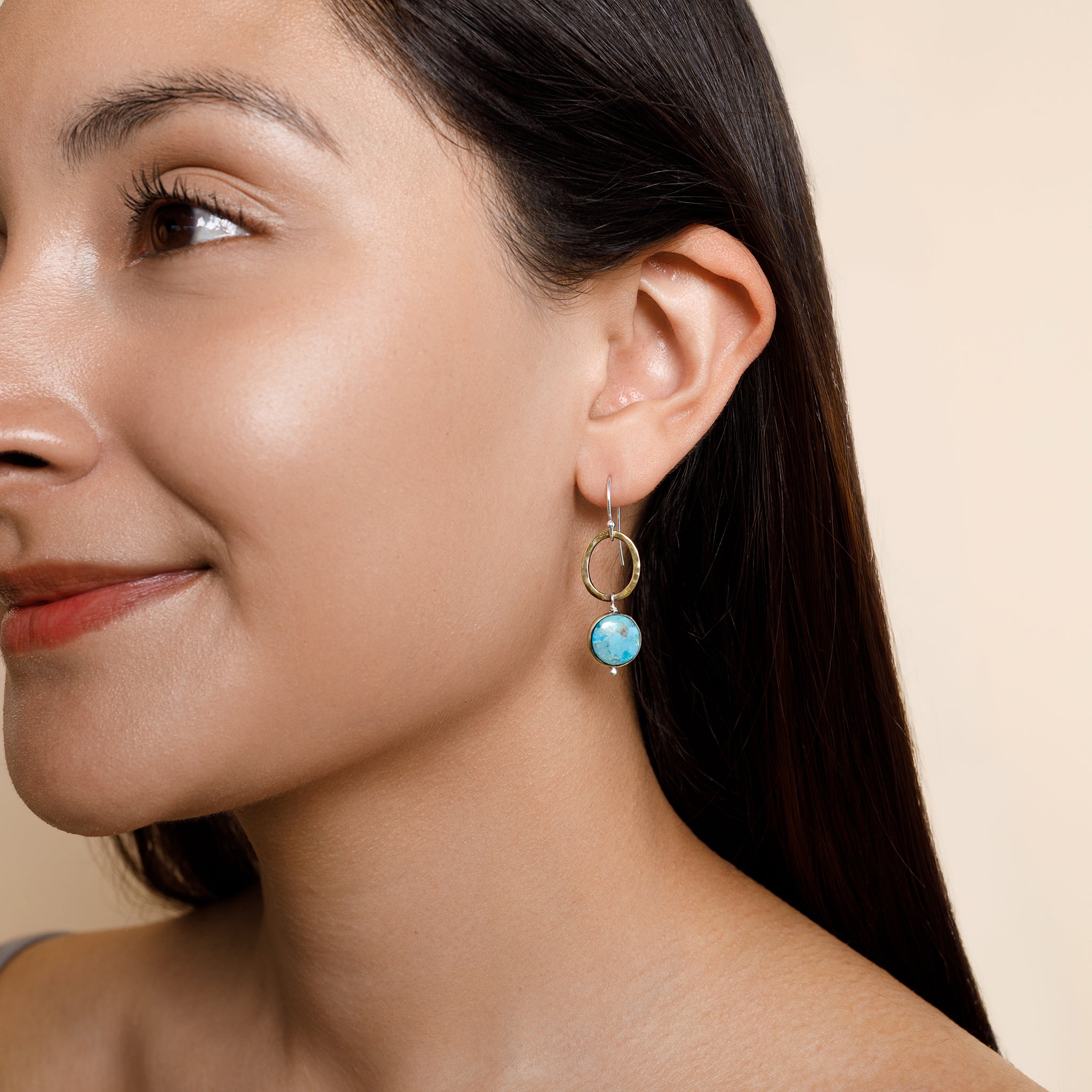 Turquoise Moon Earrings in Bronze & Silver | Available to Ship June 26, 2026