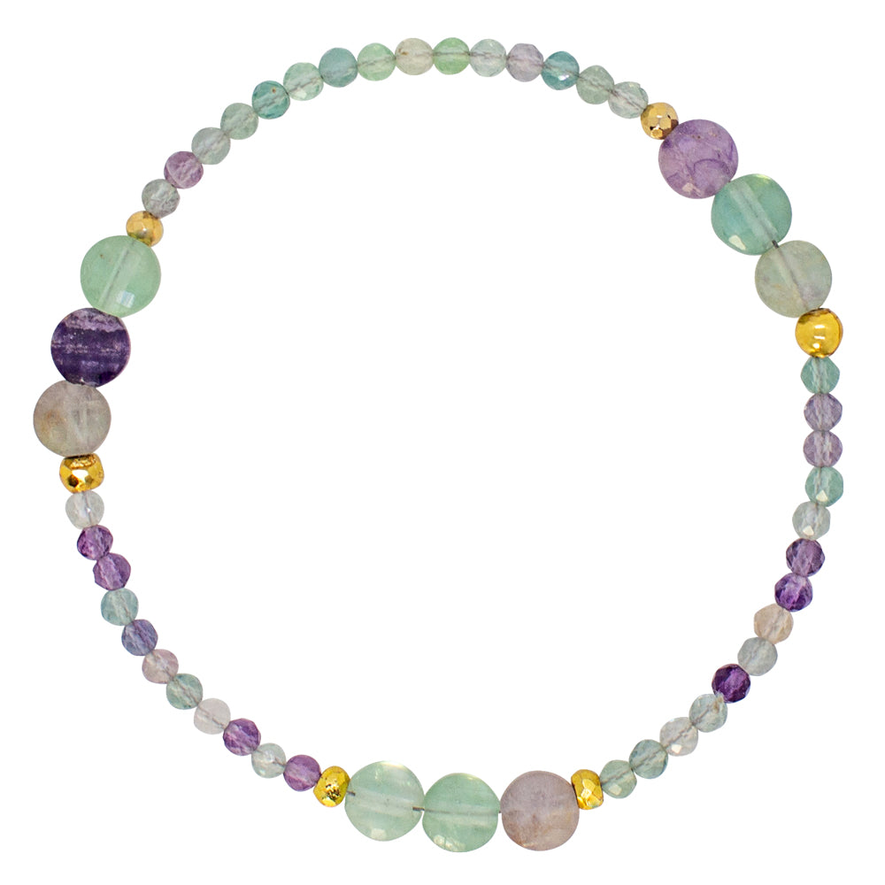 Pyrite's Booty Bracelet - Fluorite Coins & 3mm Faceted