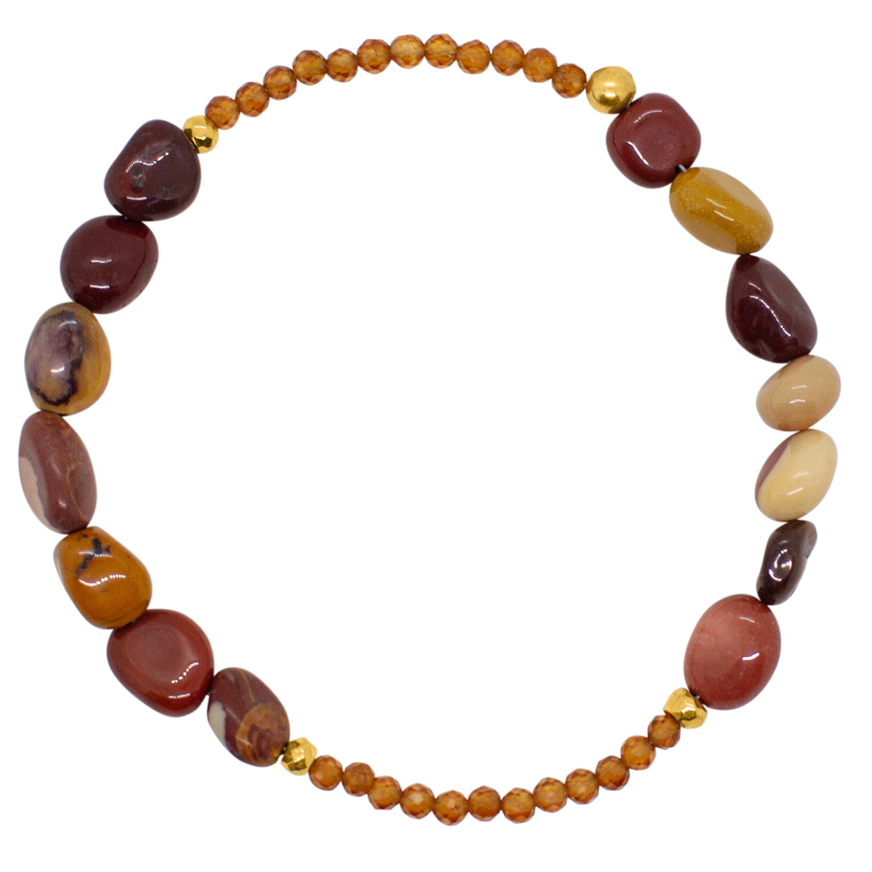 Pyrite's Booty Bracelet in Tumbled Mookaite Jasper & 3mm Hessonite