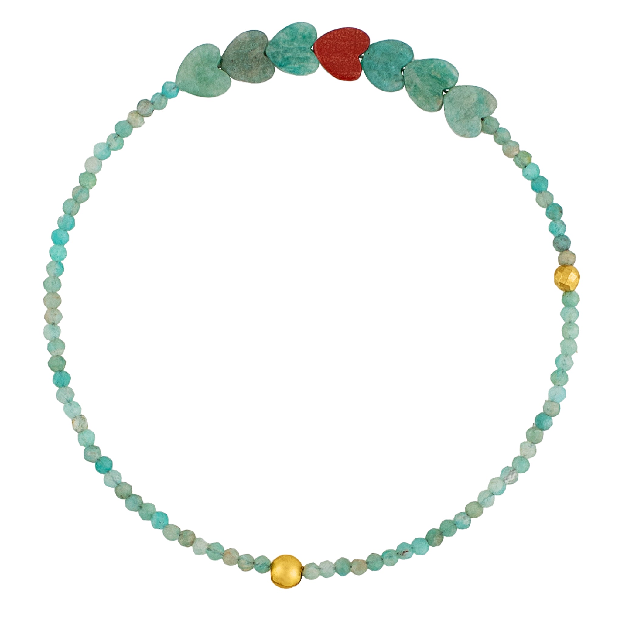 Pyrite's Booty Bracelet in Amazonite Hearts & 2mm with Red Jasper Heart