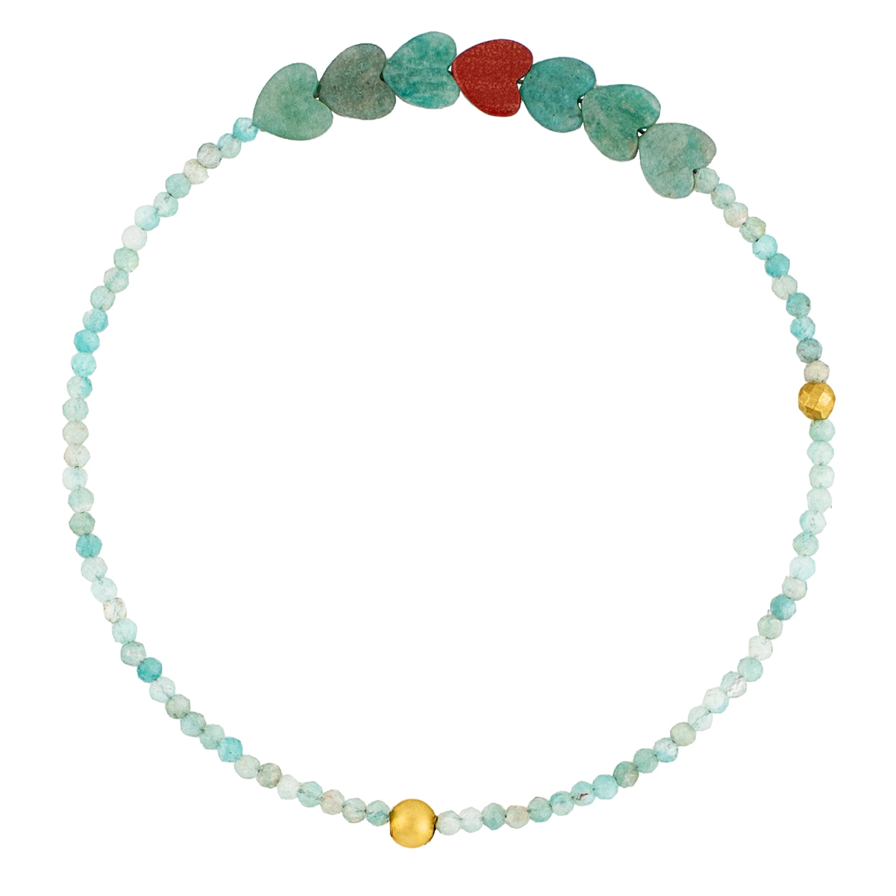 Pyrite's Booty Bracelet in Amazonite Hearts & 2mm with Red Jasper Heart