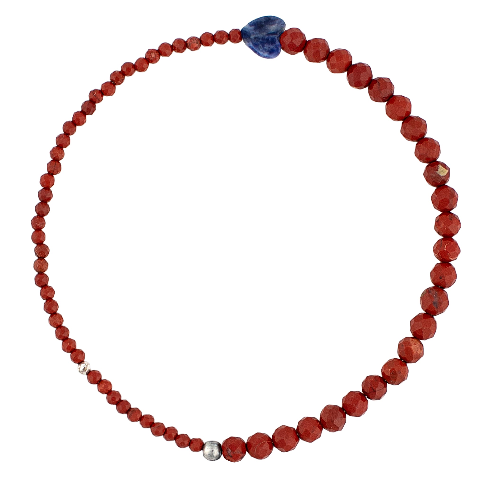 Pyrite's Booty Bracelet in Mixed Red Jasper 4mm Faceted & 2mm Faceted & Lapis Heart