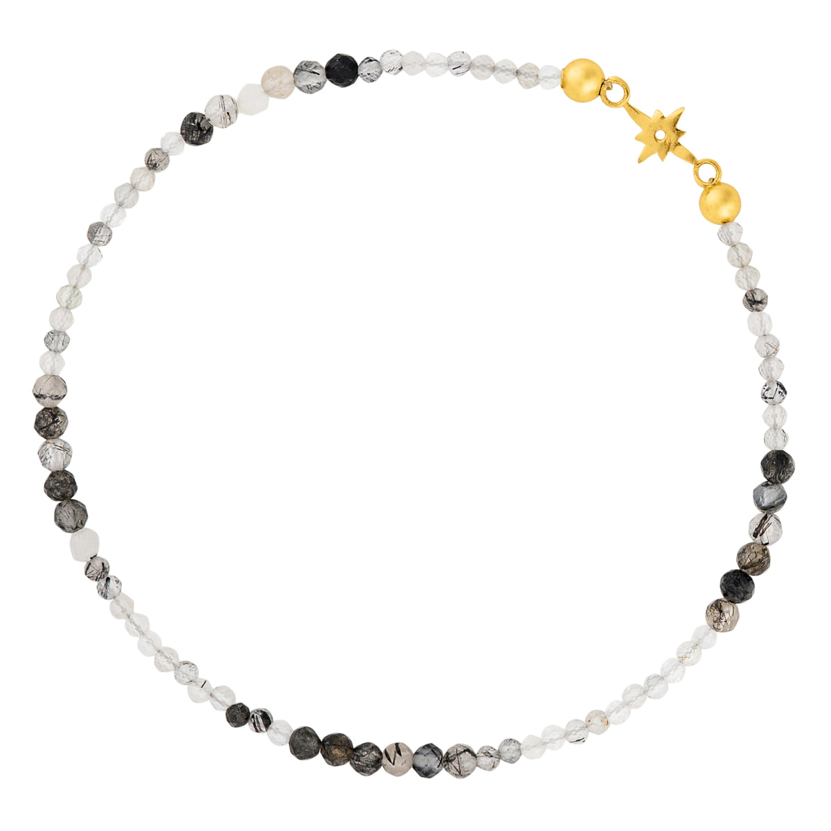 Pyrite's Booty Bracelet in Black Rutilated Quartz & Gold Star