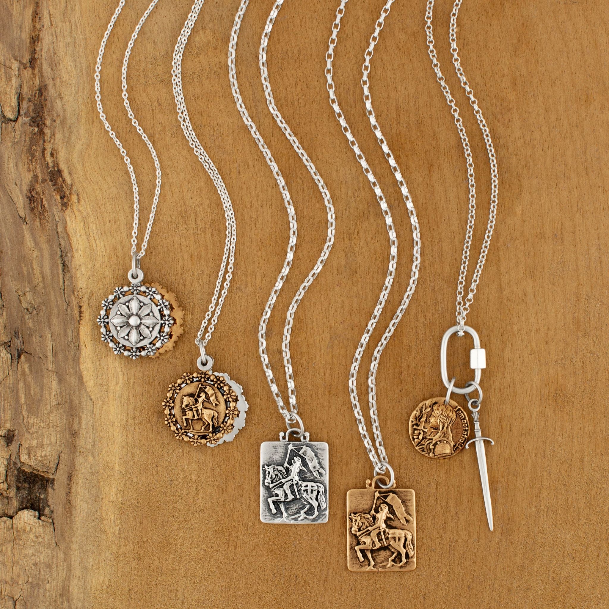 Joan of Arc Tablet Musing Necklace in Bronze & Silver