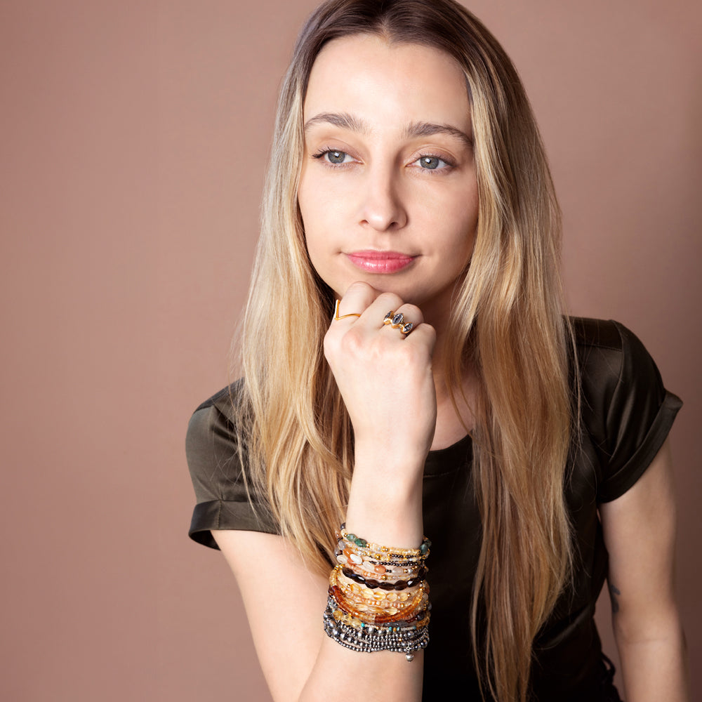 Pyrite's Booty Bracelet - Hessonite Heishi & 3mm Faceted