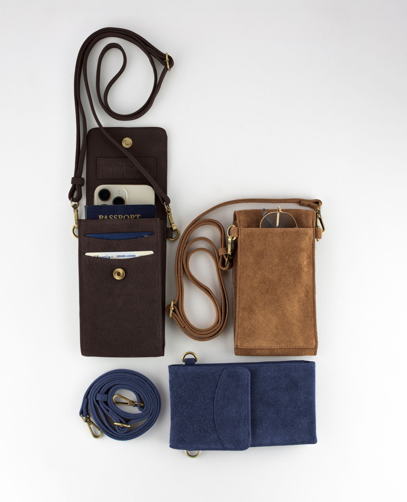 On the Move Leather Phone Bag in Chocolate Brown Suede