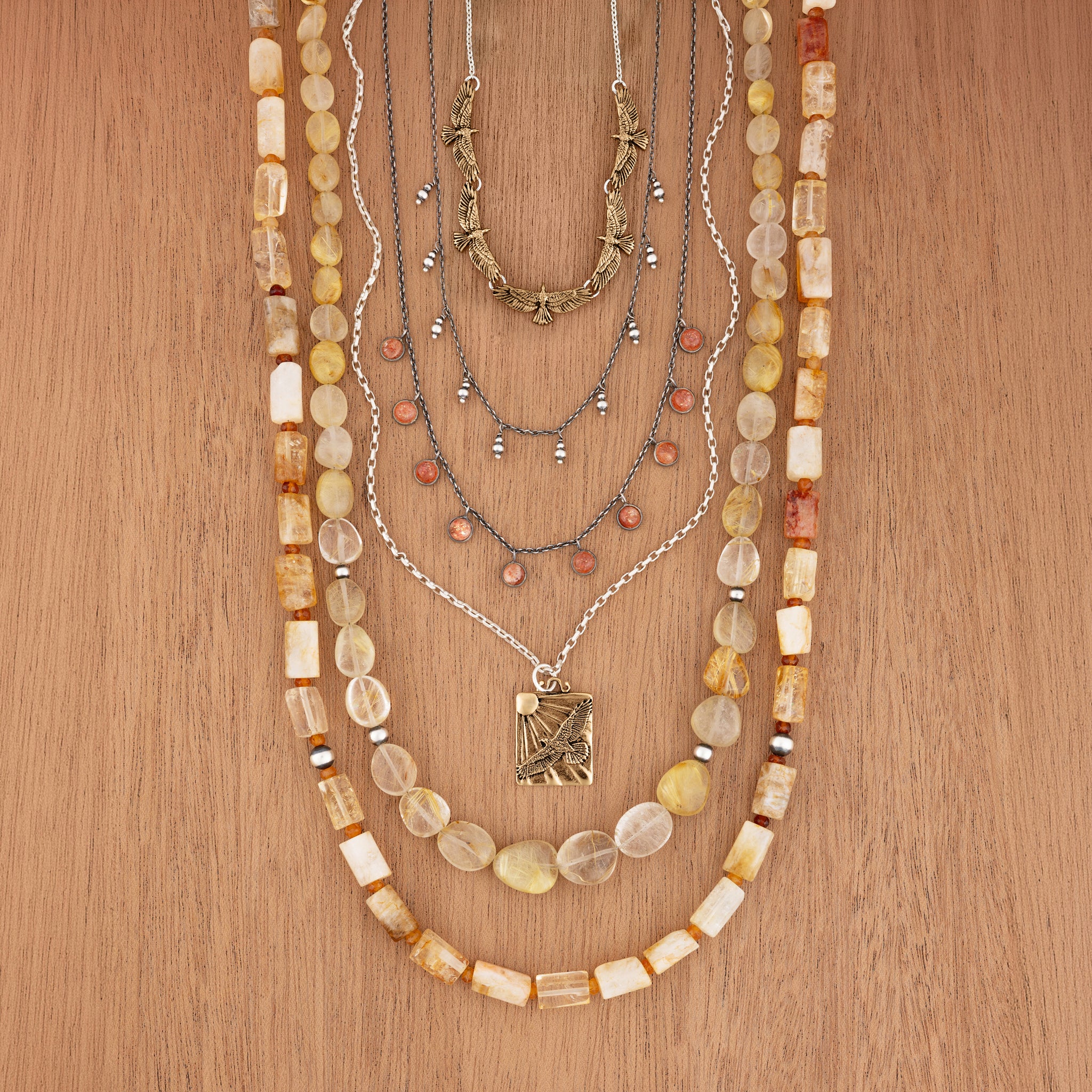 Many Moons Necklace in Sunstone & Antiqued Sterling | Available to Ship September 3, 2026