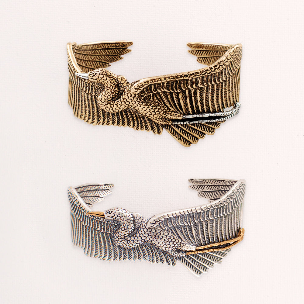 Egret Cuff in Silver with Bronze Accents