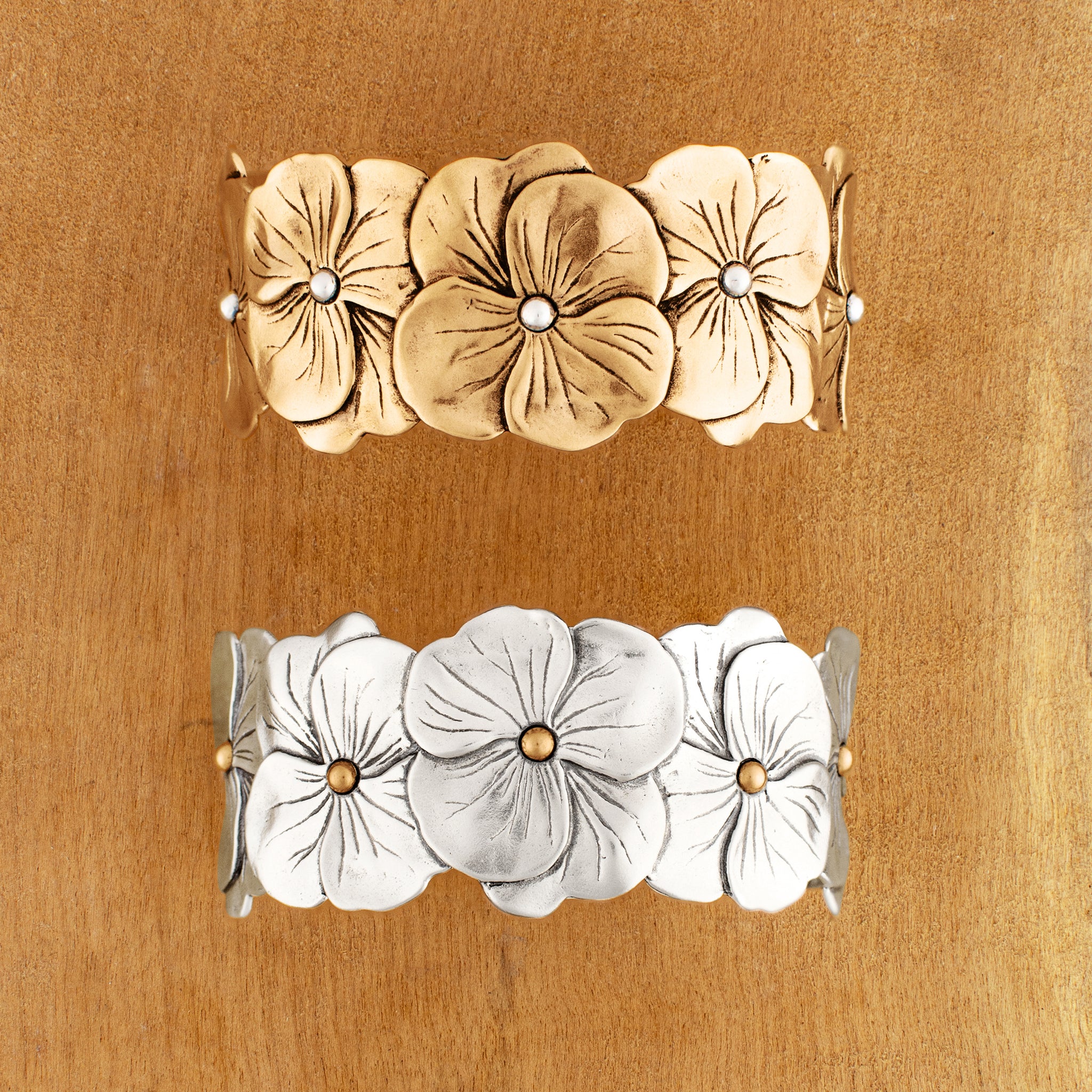 Pansy Chain Cuff in Bronze with Silver Accents