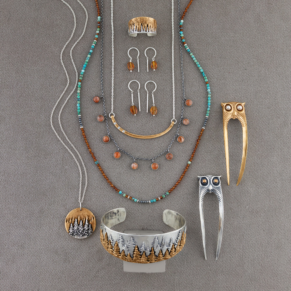 Oblong Stony Dancer Threaders in Hessonite & Silver - 1 1/8" L