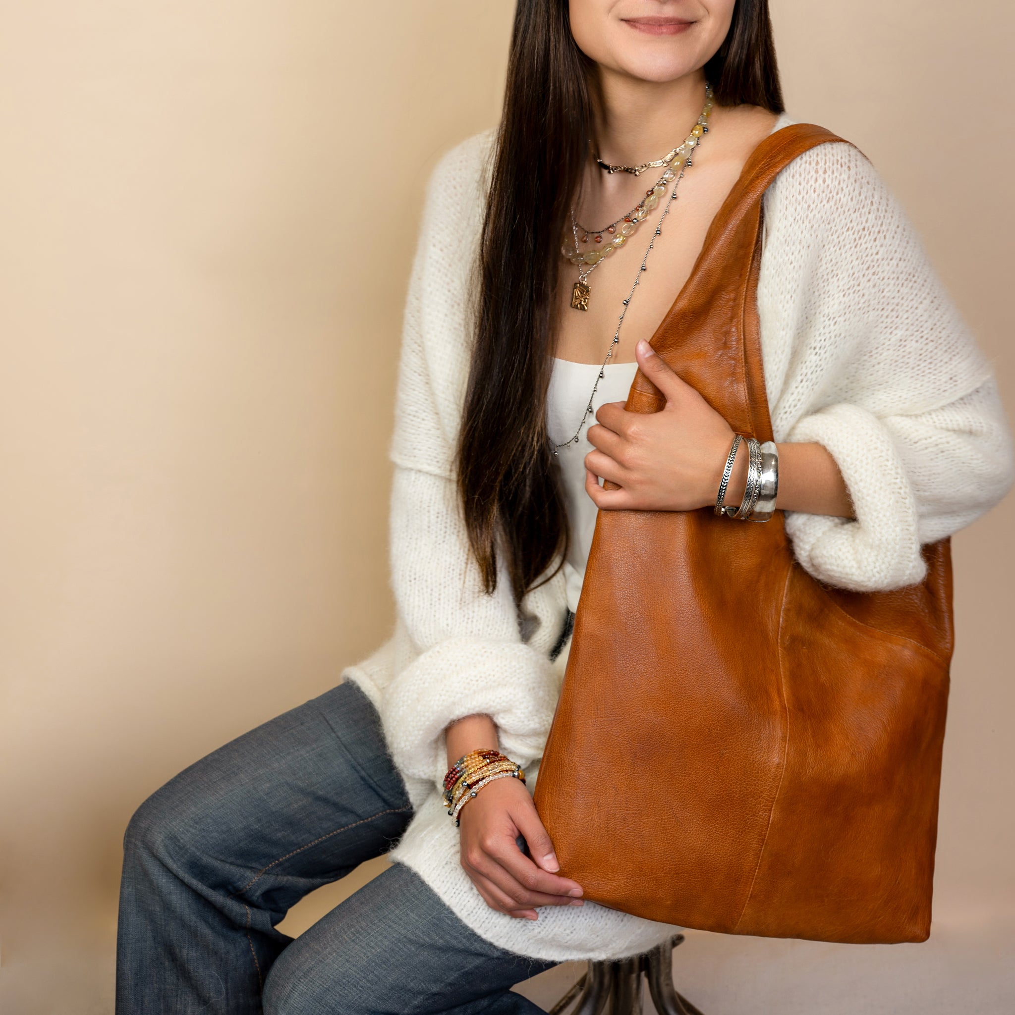 Beaded Blanket Stretch Bracelet in Warm Tones