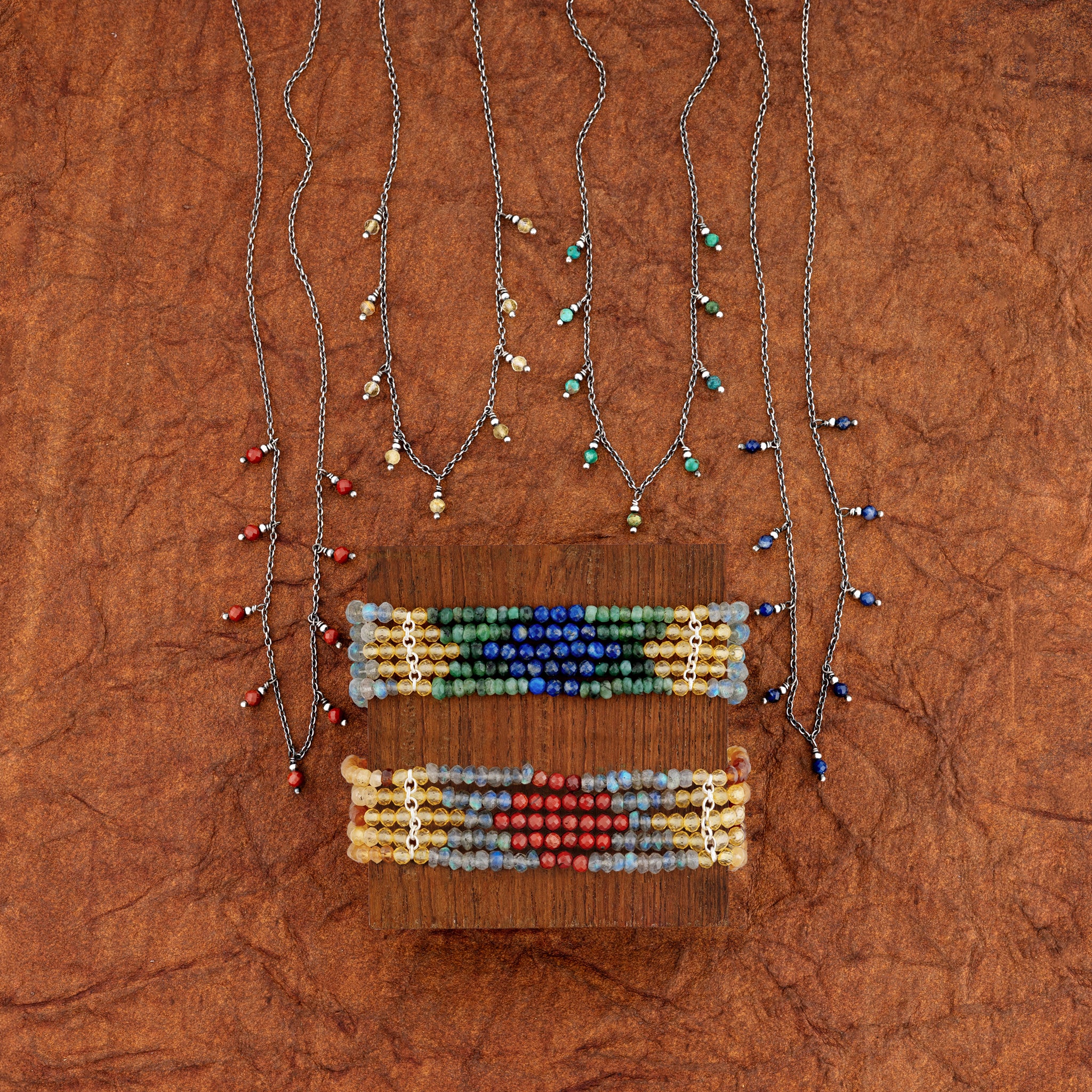 Beaded Blanket Stretch Bracelet in Warm Tones