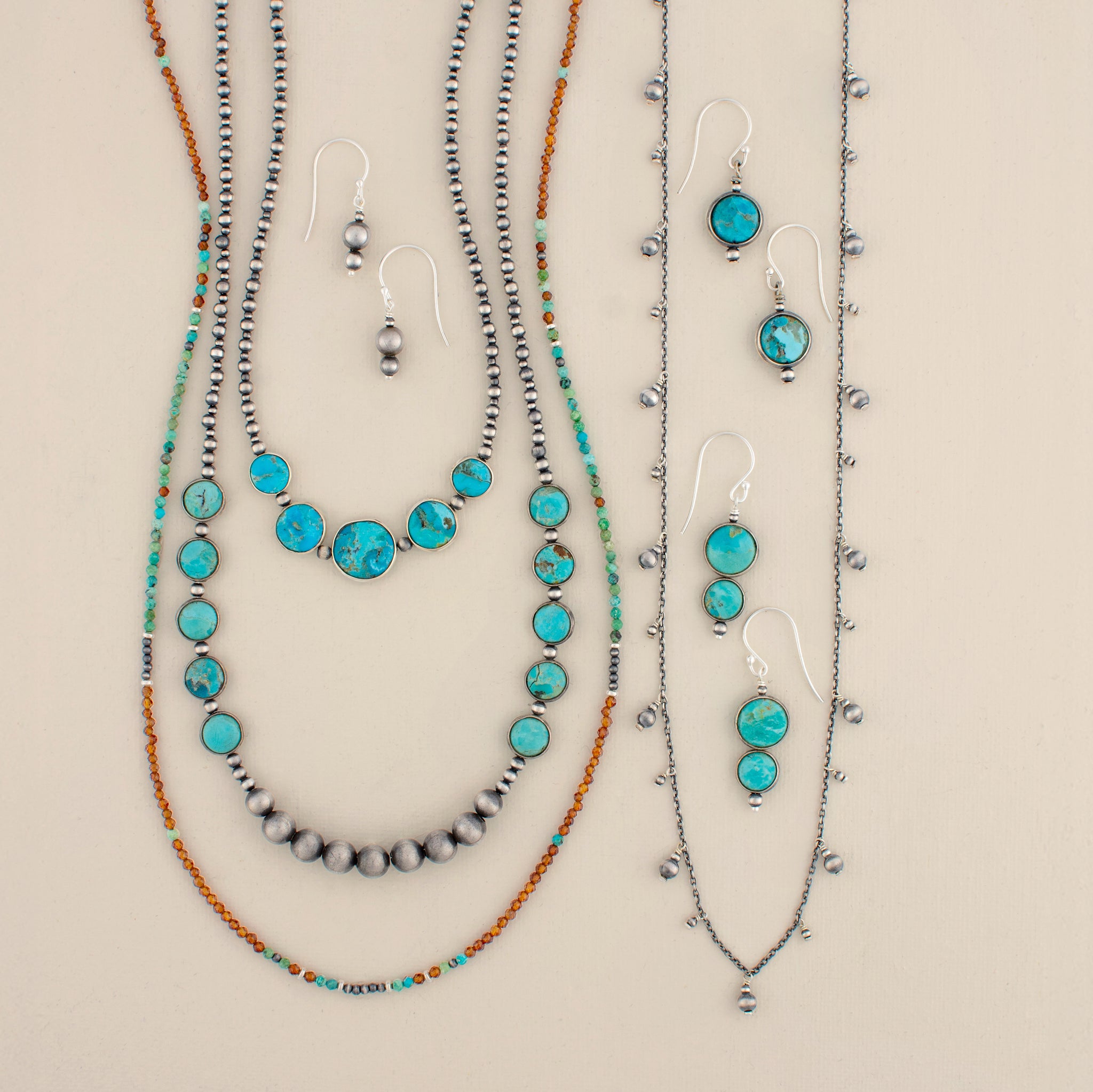 Side Stacked Bonfire Turquoise Coin Necklace