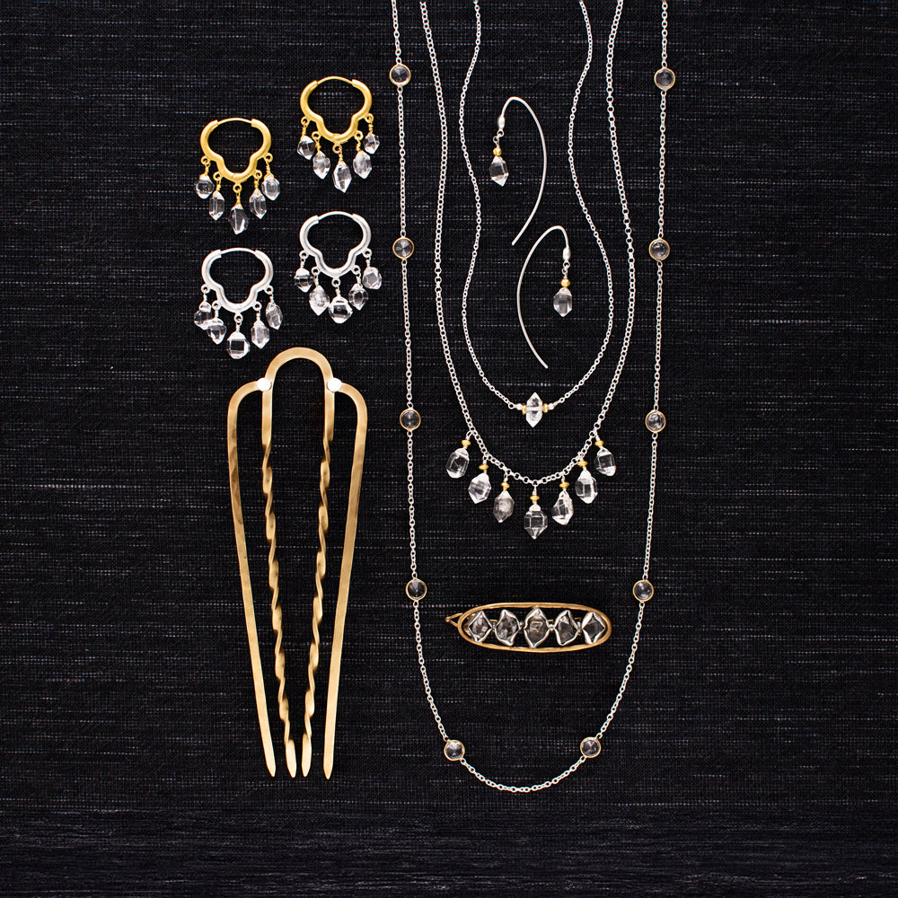 Dripping Clicker Hoops in Herkimer & Gold