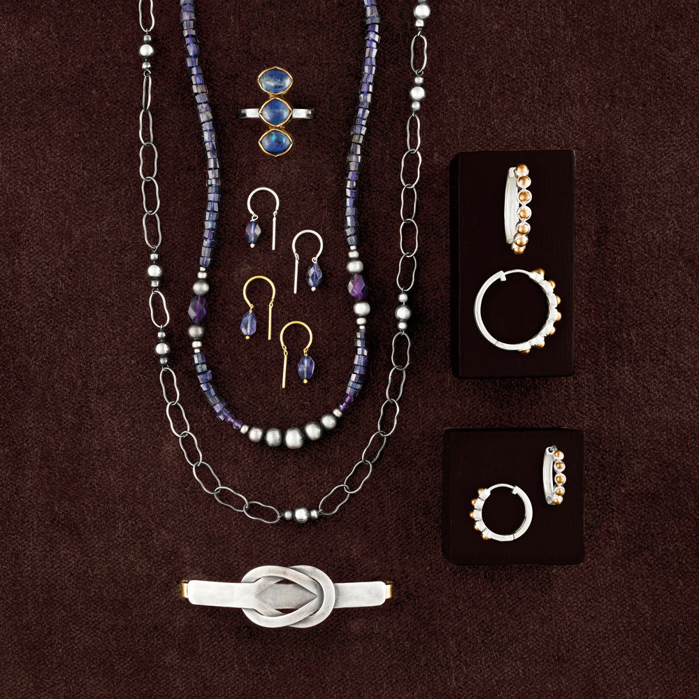 Oblong Stony Dancer Threaders in Iolite & Silver - 3/4" L | Available to Ship October 24, 2025