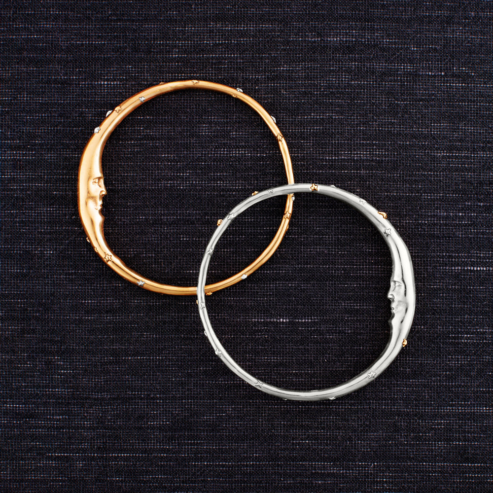 Man in the Moon Bangle in Bronze with Silver Accents