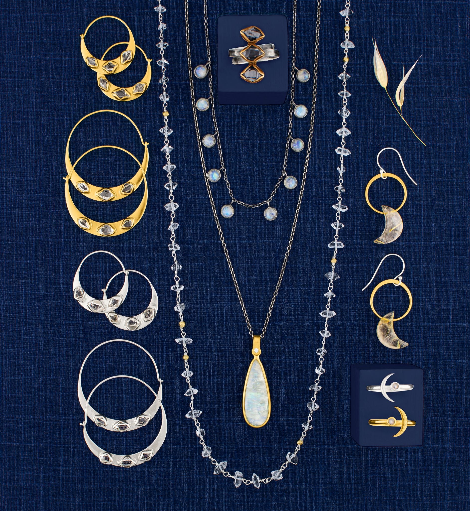 Many Moons Necklace in Rainbow Moonstone