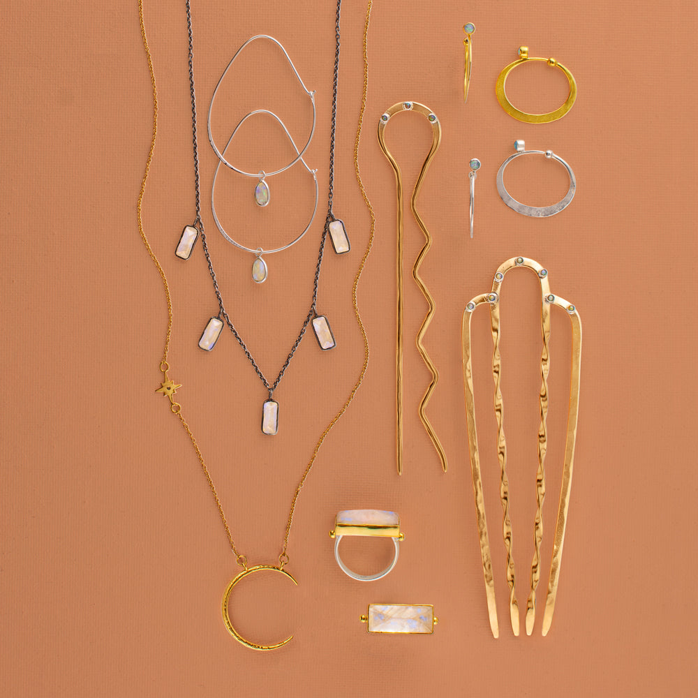 Oval Opal Hoops in Gold - 2 1/8" L