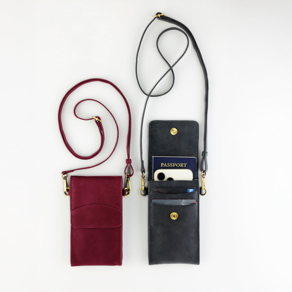 On the Move Leather Phone Bag in Black | Available to Ship September 10, 2025