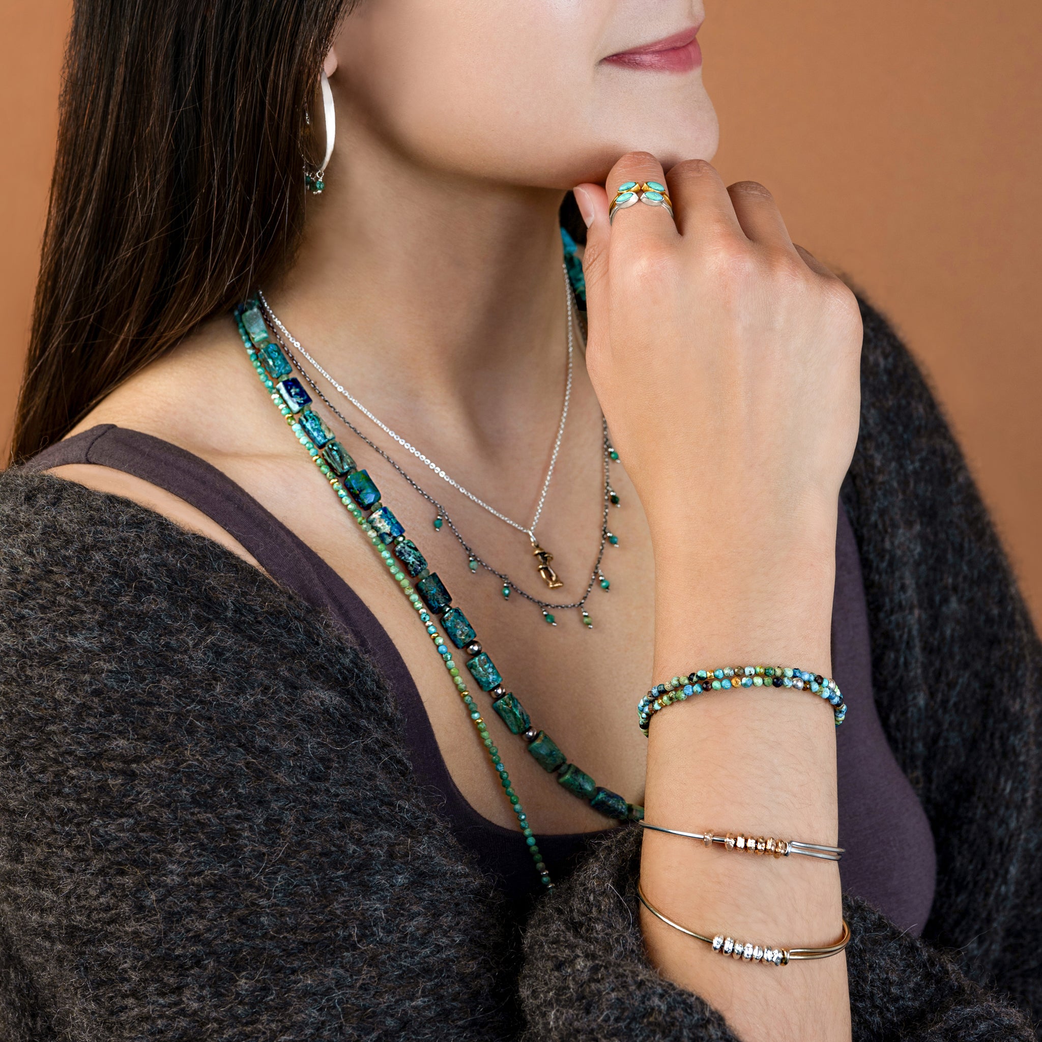 Falling Bonfire & Stone Necklace in Turquoise