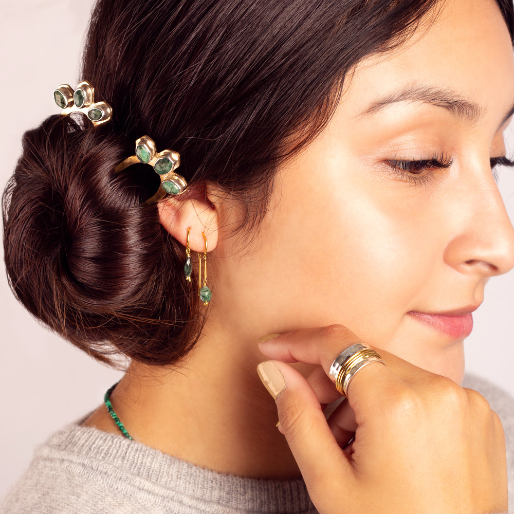 Empire Hair Pin in Emerald & Bronze - Large