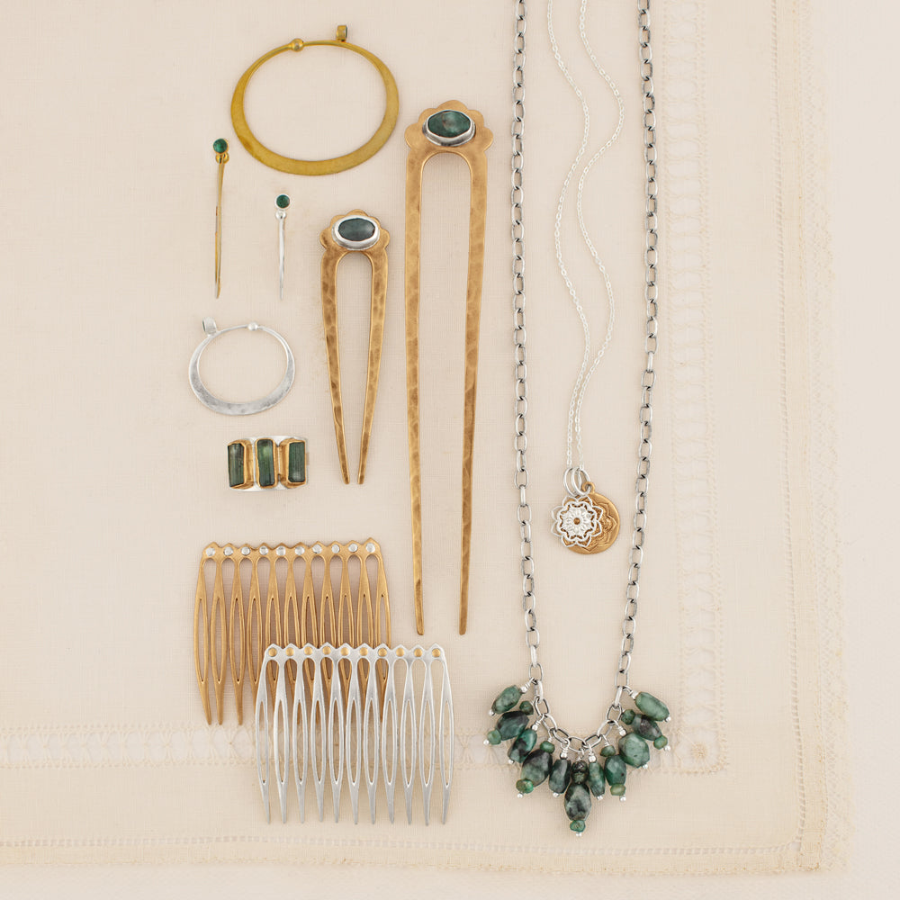 Illusion Hoops in Emerald & Silver - Small