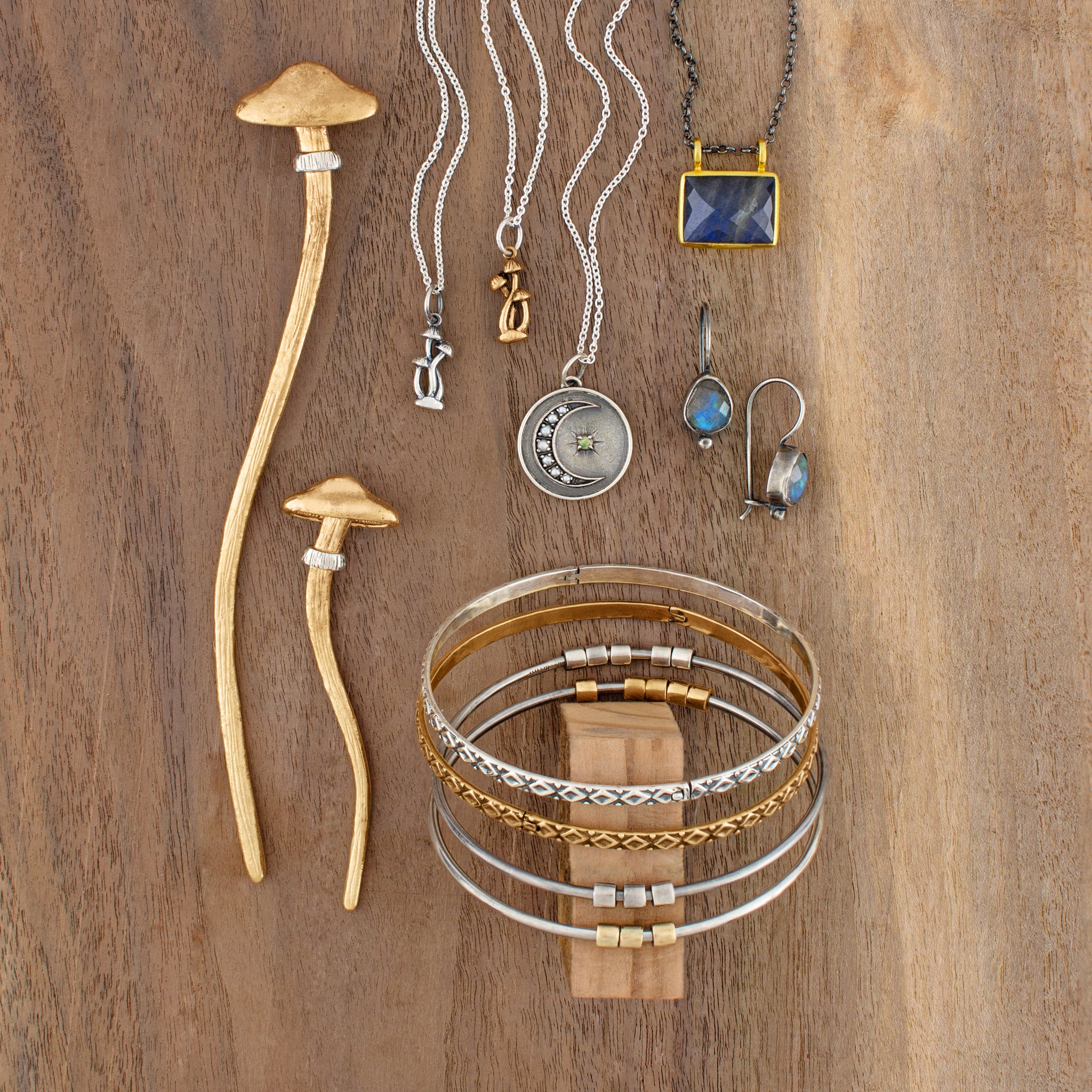 Worry Bangle in Silver & Bronze Beads