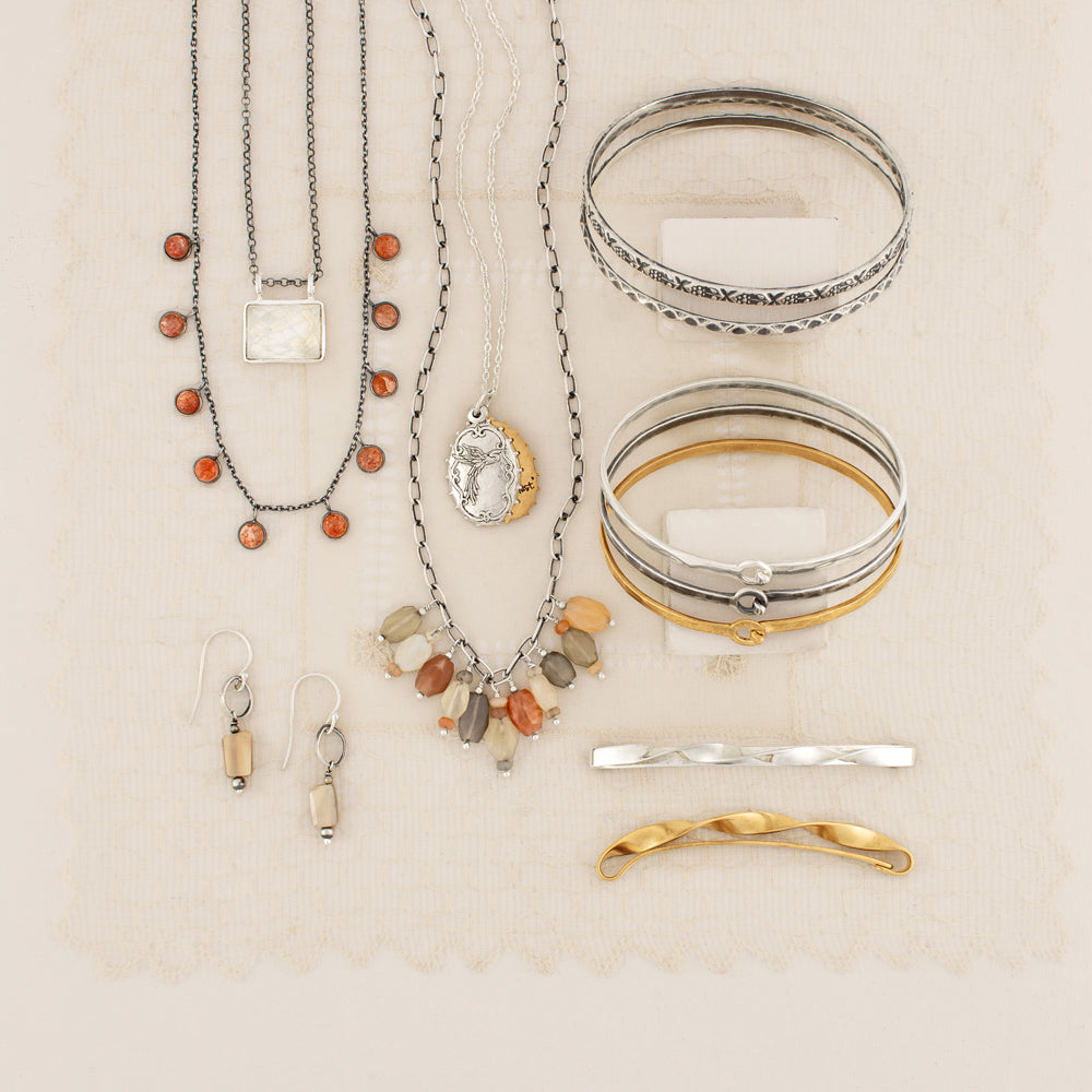 Tooled Sterling Bangle - Flower X Pattern