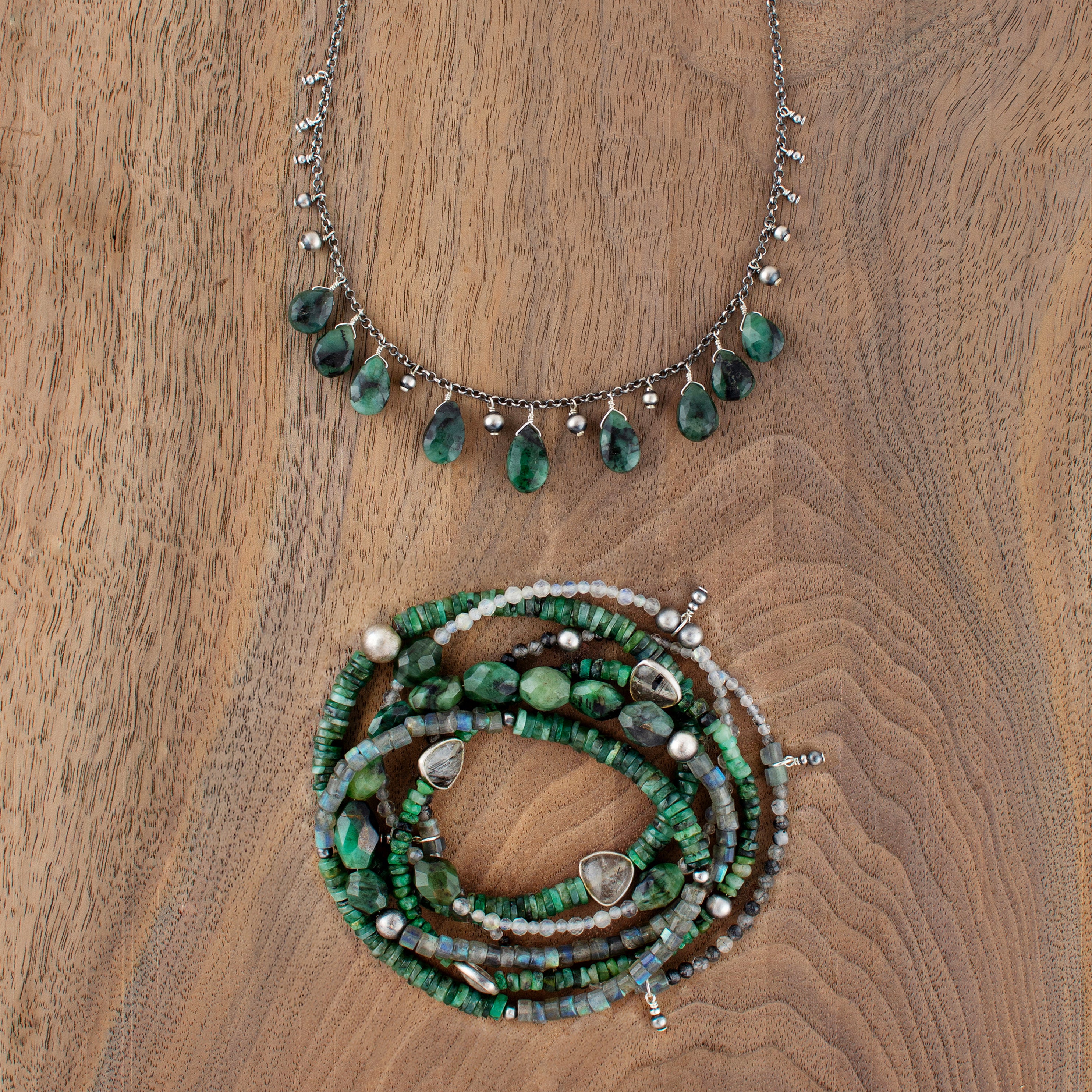 Emerald Bonfire Drop Necklace