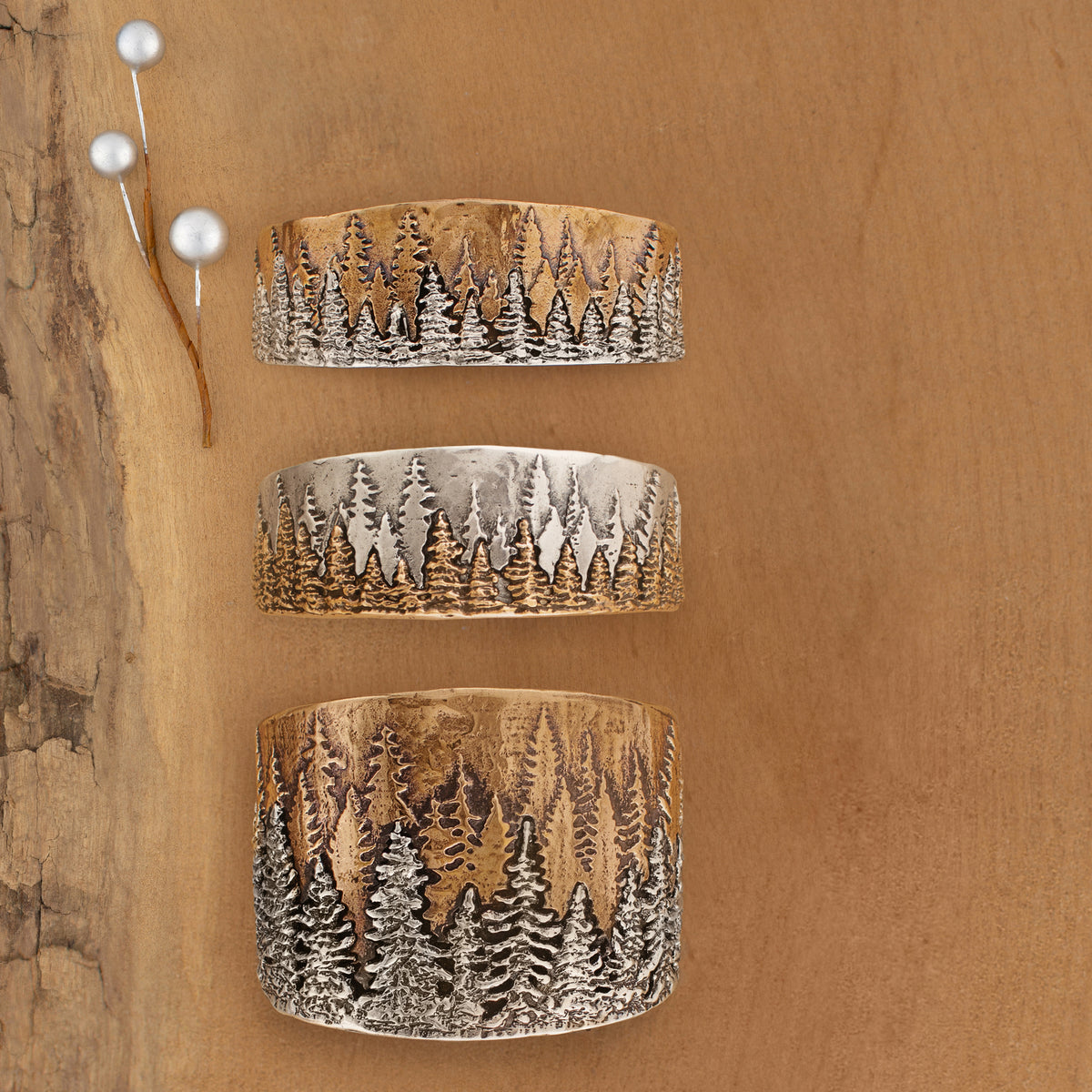 Treeline Cuff in Bronze with Silver - Narrow