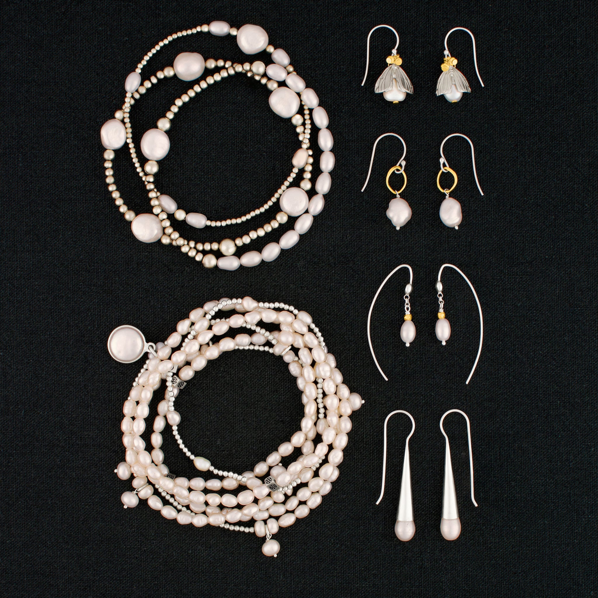 Pearl & Satin Bonfire Trio Bracelet Set