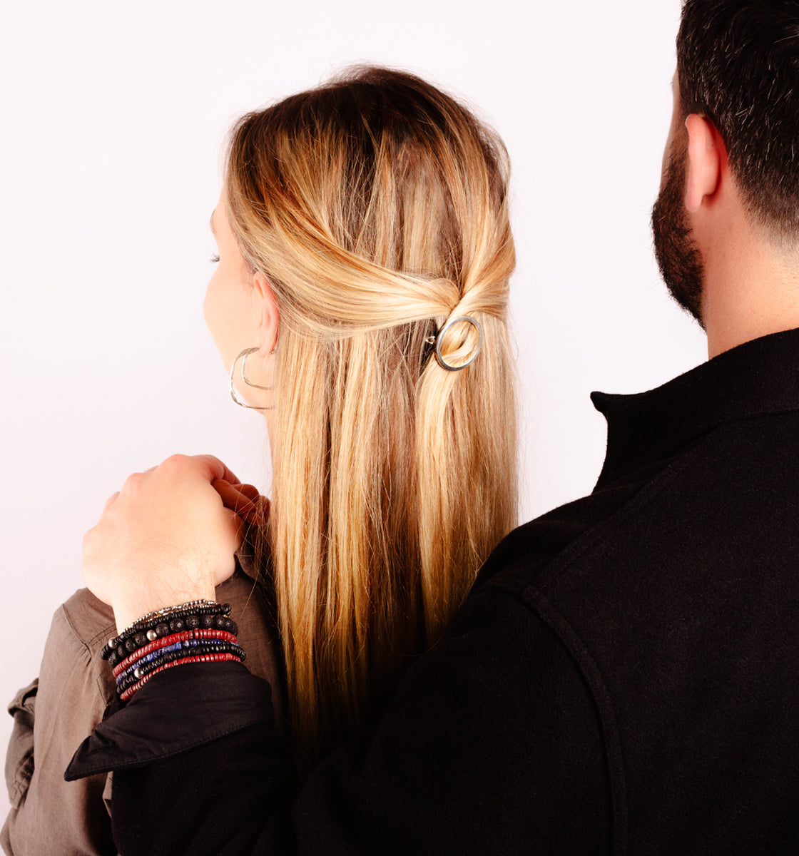 Stone & Sterling Stretch Bracelets in Shungite & Red Jasper- Unisex Sizing