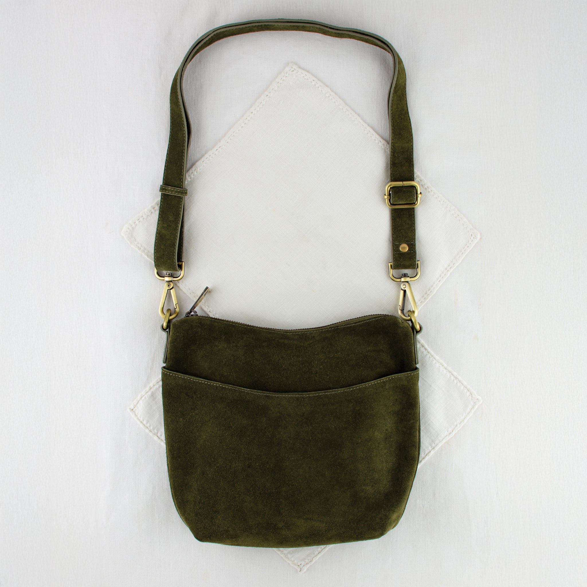 Go Anywhere Bag in Olive Suede