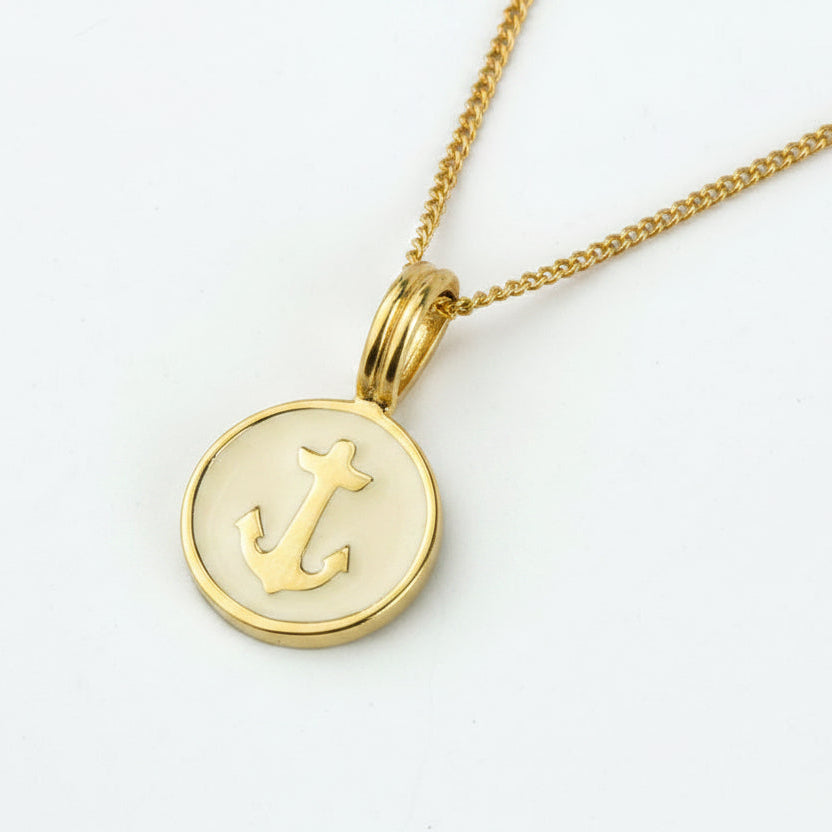 Anchor Badge Necklace - Gold & White | FINAL SALE