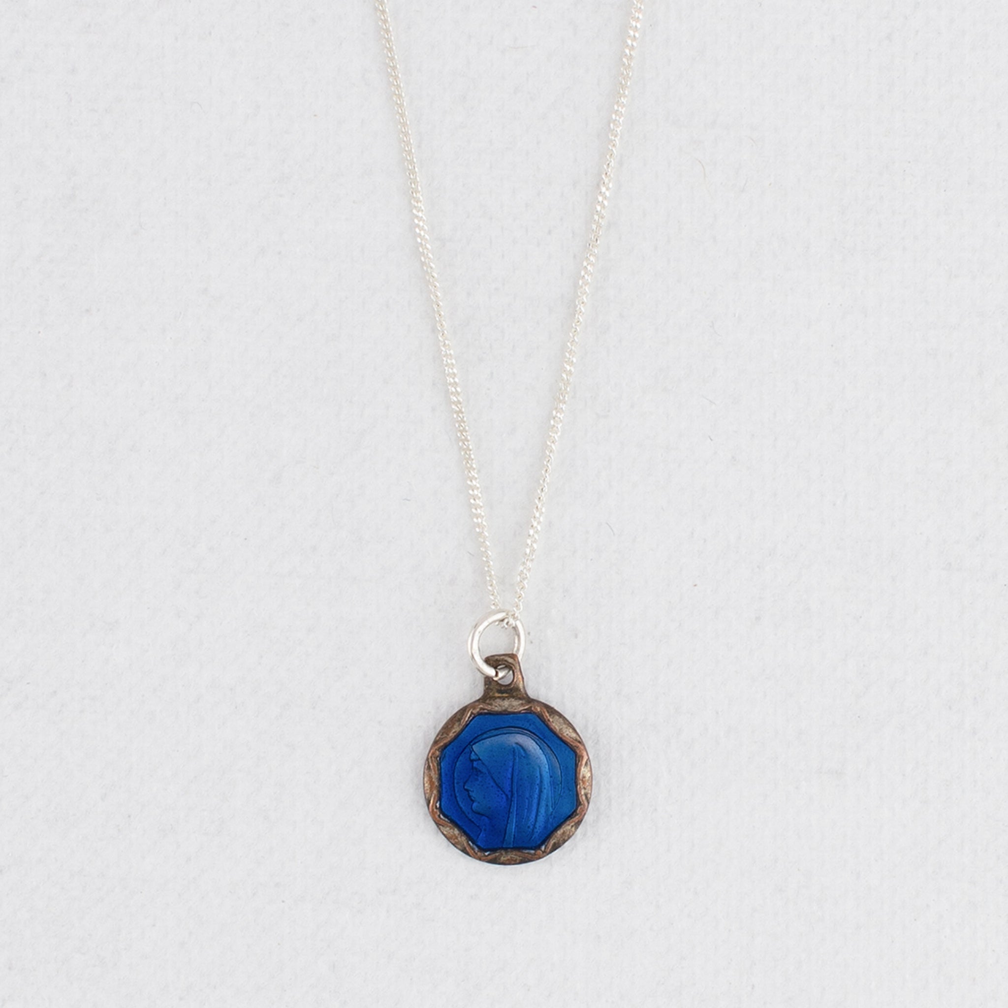 Vintage Medal Our Lady Lourdes Blue Enamel v141