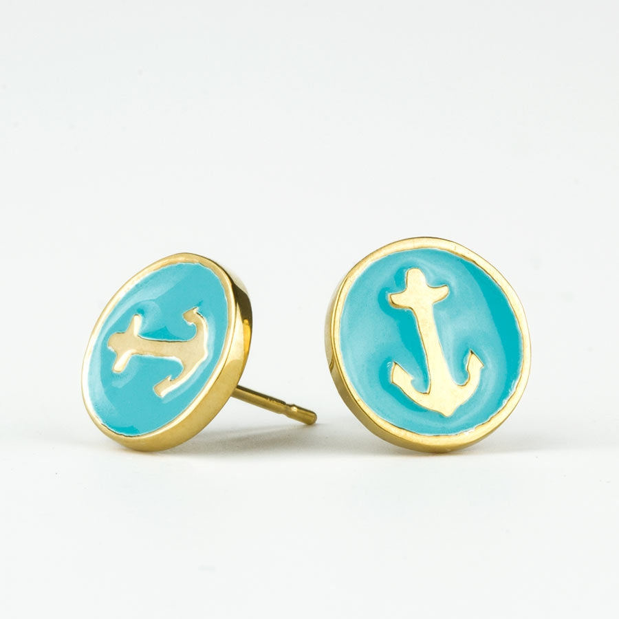Anchor Badge Earring - Gold & Aqua - FINAL SALE