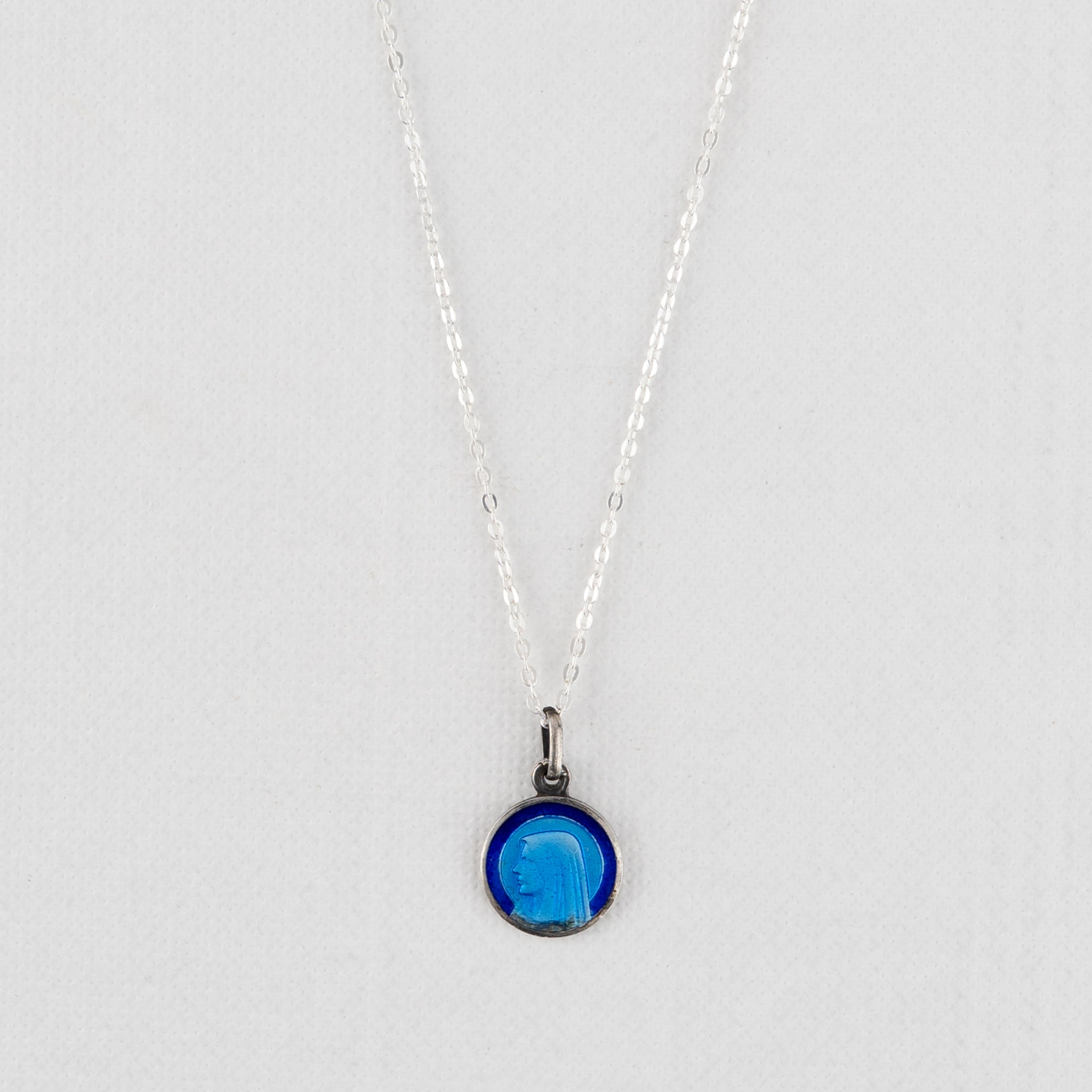 Vintage Medal Our Lady of Lourdes Blue Enamel v248