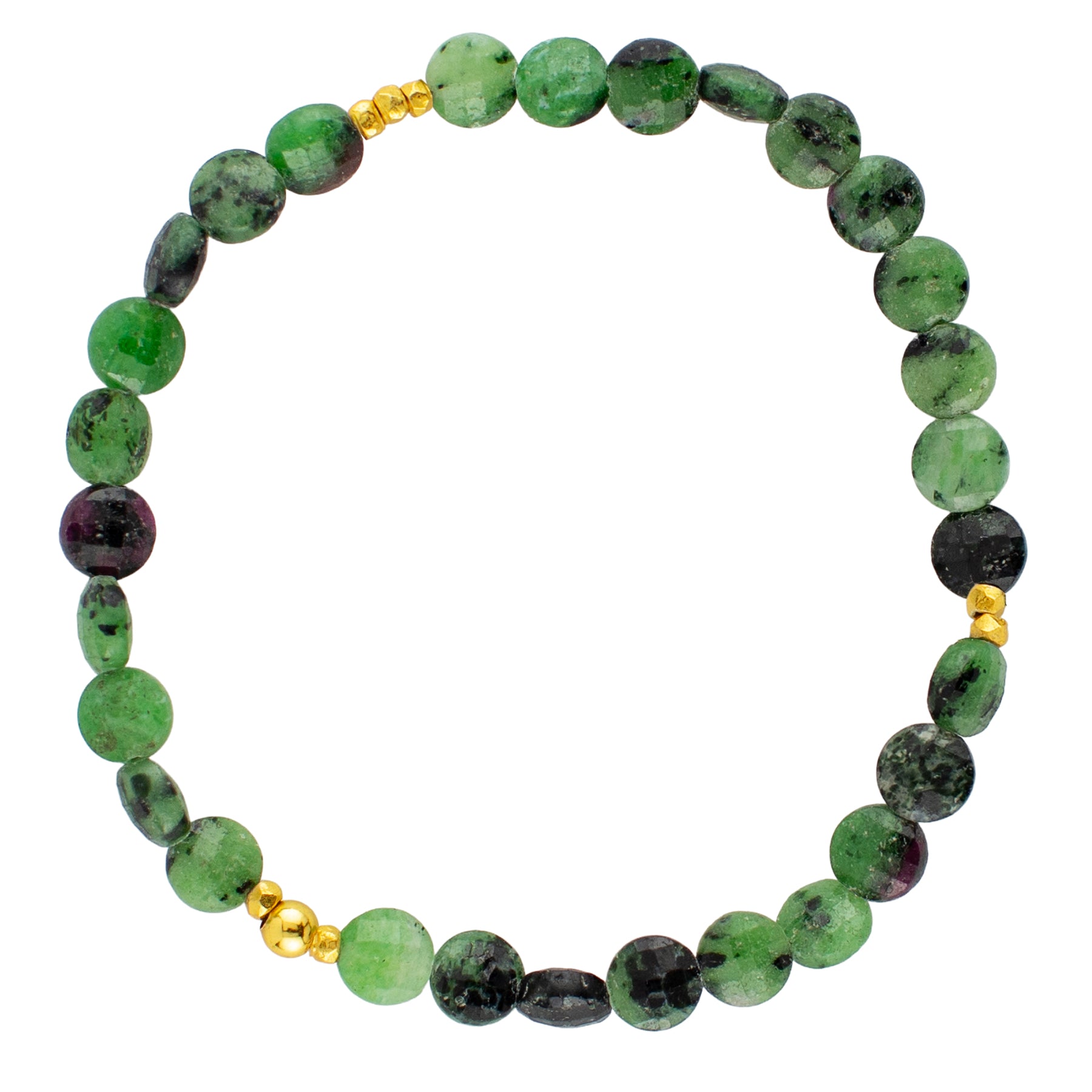 Pyrite's Booty Bracelet in Ruby Zoisite Coins with Gold Plated Beads