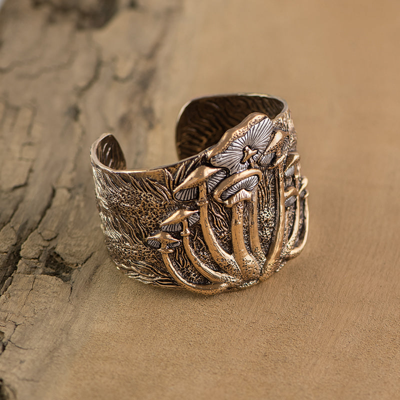 Magic Mushroom Cuff in Bronze with Silver Accents - Wide