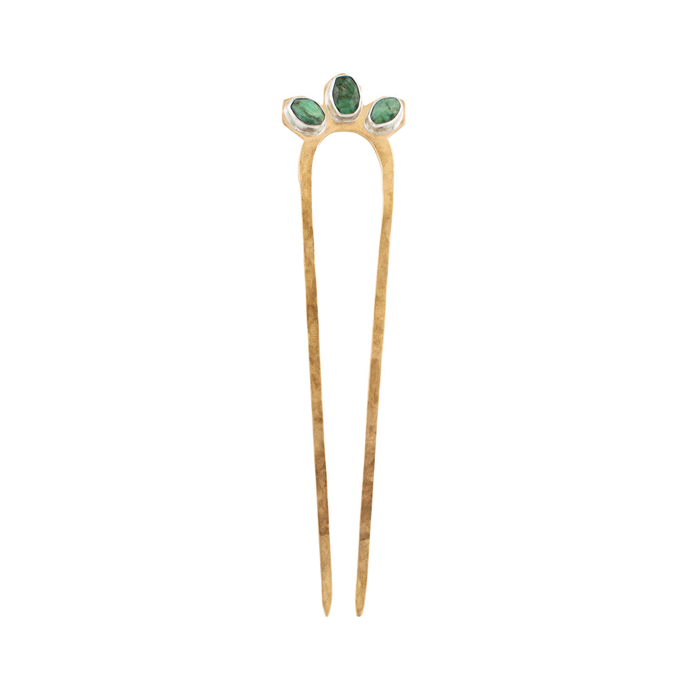 Empire Hair Pin in Emerald & Bronze - Large