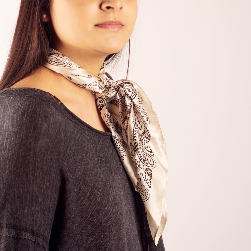Silk Paisley Bandana in Off-White