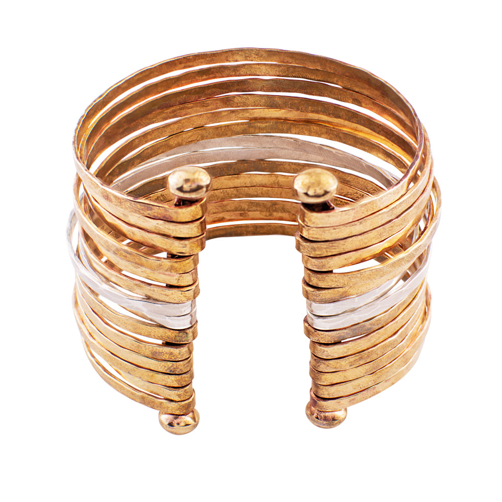 Stacked Strands Cuff - Bronze & Silver - 14 strand