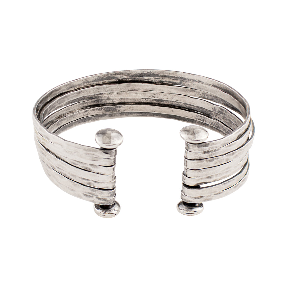 Stacked Strands Cuff - Silver - 7 Strand