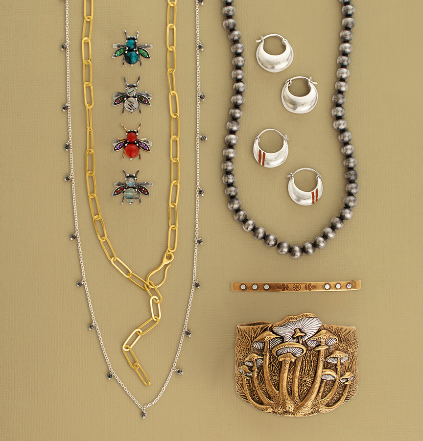 Jeweled Cornu Ring in Rutilated Quartz and Tourmaline - FINAL SALE