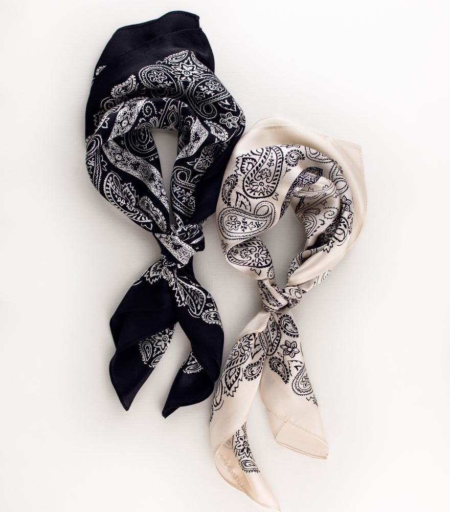 Silk Paisley Bandana in Off-White
