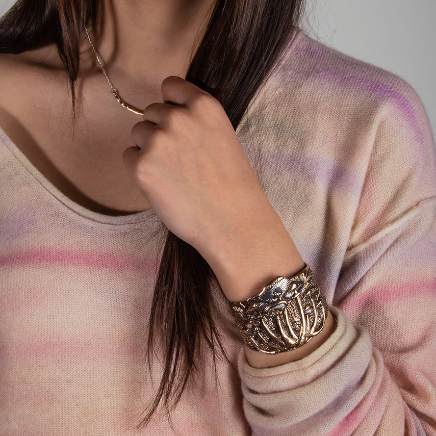 Magic Mushroom Cuff in Bronze with Silver Accents - Wide